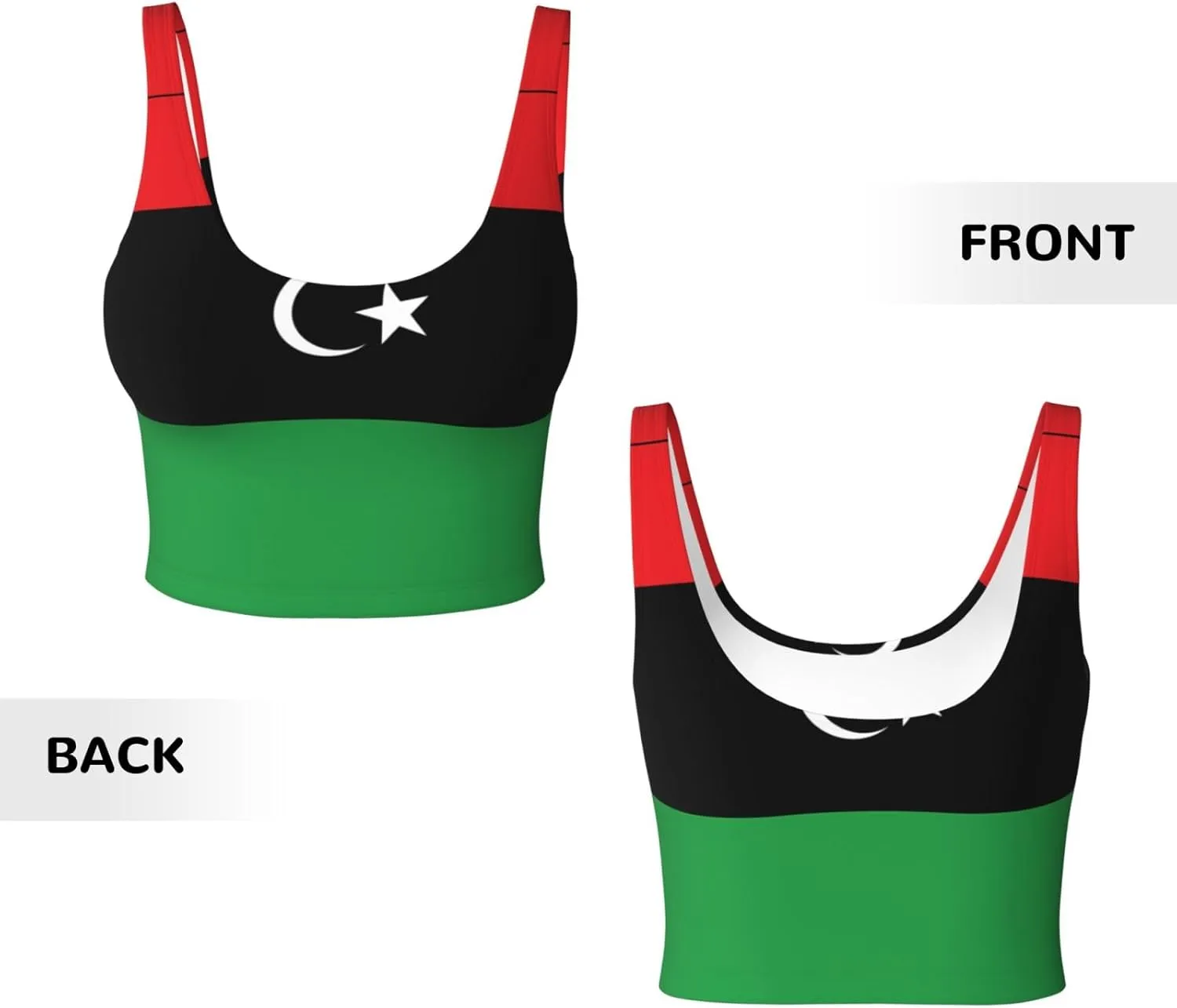 Libyan Flag Women's Sexy Sports Vest Sleeveless Athletic Gym T-Shirts Vest U-Shaped Back Quick Dry Top