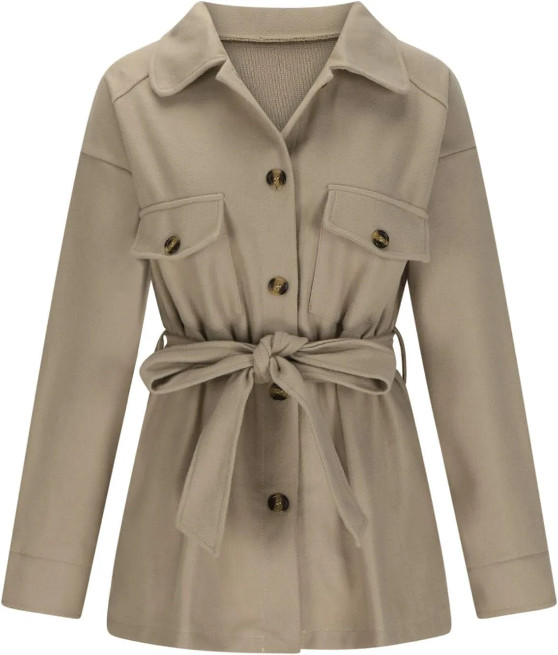 Lmdudan Women Long Sleeve Elegant Woolen Jacket Solid Color Lapel Button Down Coat Overcoat Casual Comfy Fashion Trench Coats