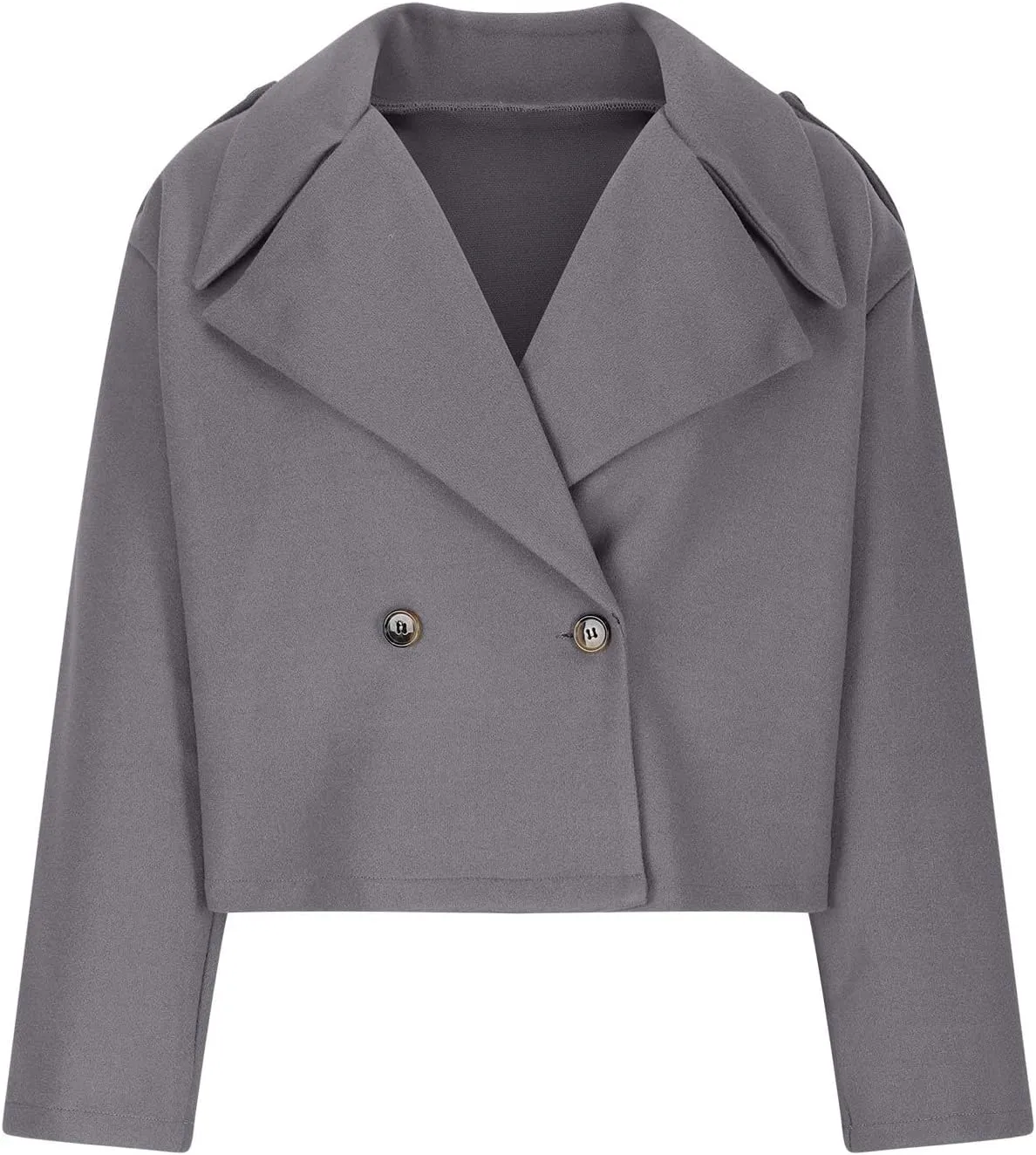 Lmdudan Women's Cropped Wool Blend Coat Notch Lapel Blazer Jacket Business Casual Winter Crop Pea Coat Cardigan Tops