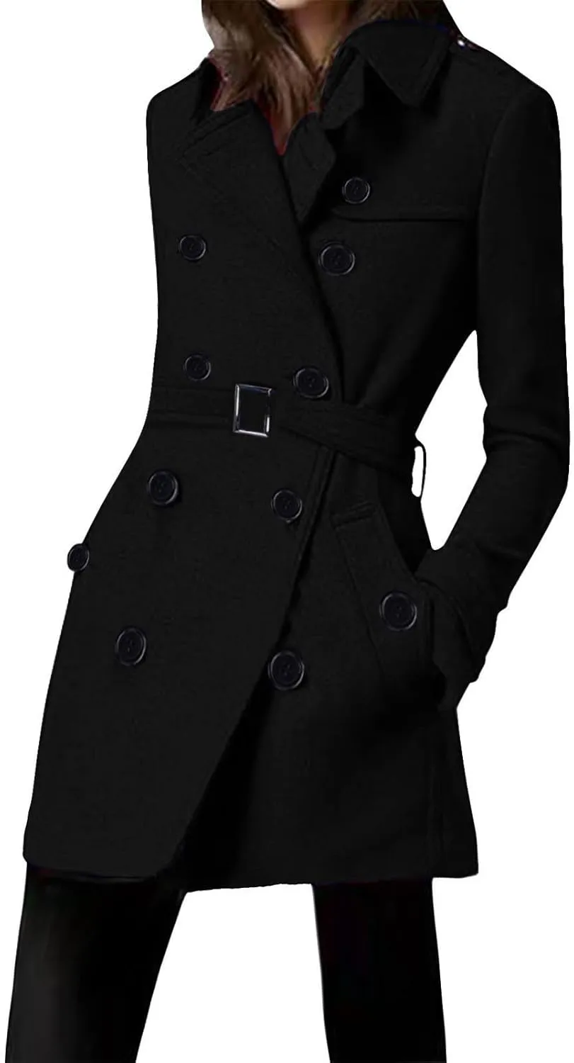 Lmdudan Women's Oversized Trench Coat Long Double Breasted Peacoat Outerwear Knee Length Loose Jacket Coats with Pockets
