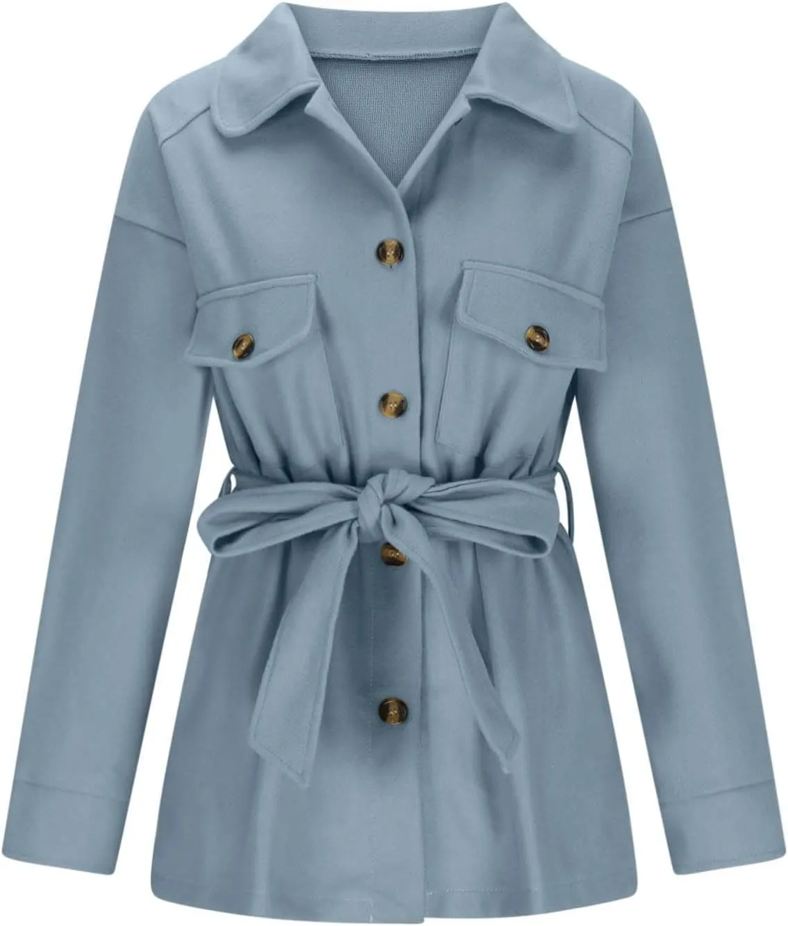 Lmdudan Womens Wool Blend Shacket Jacket Oversized Long Sleeve Button Down Jackets Solid Color Cardigan Outwear with Pocket