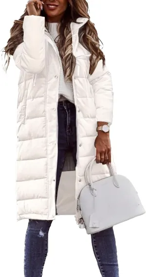 Long Down Jackets for Womens Winter Puffer Jacket Zip Up Hooded Jacket Casual Long Sleeve Quilted Coat