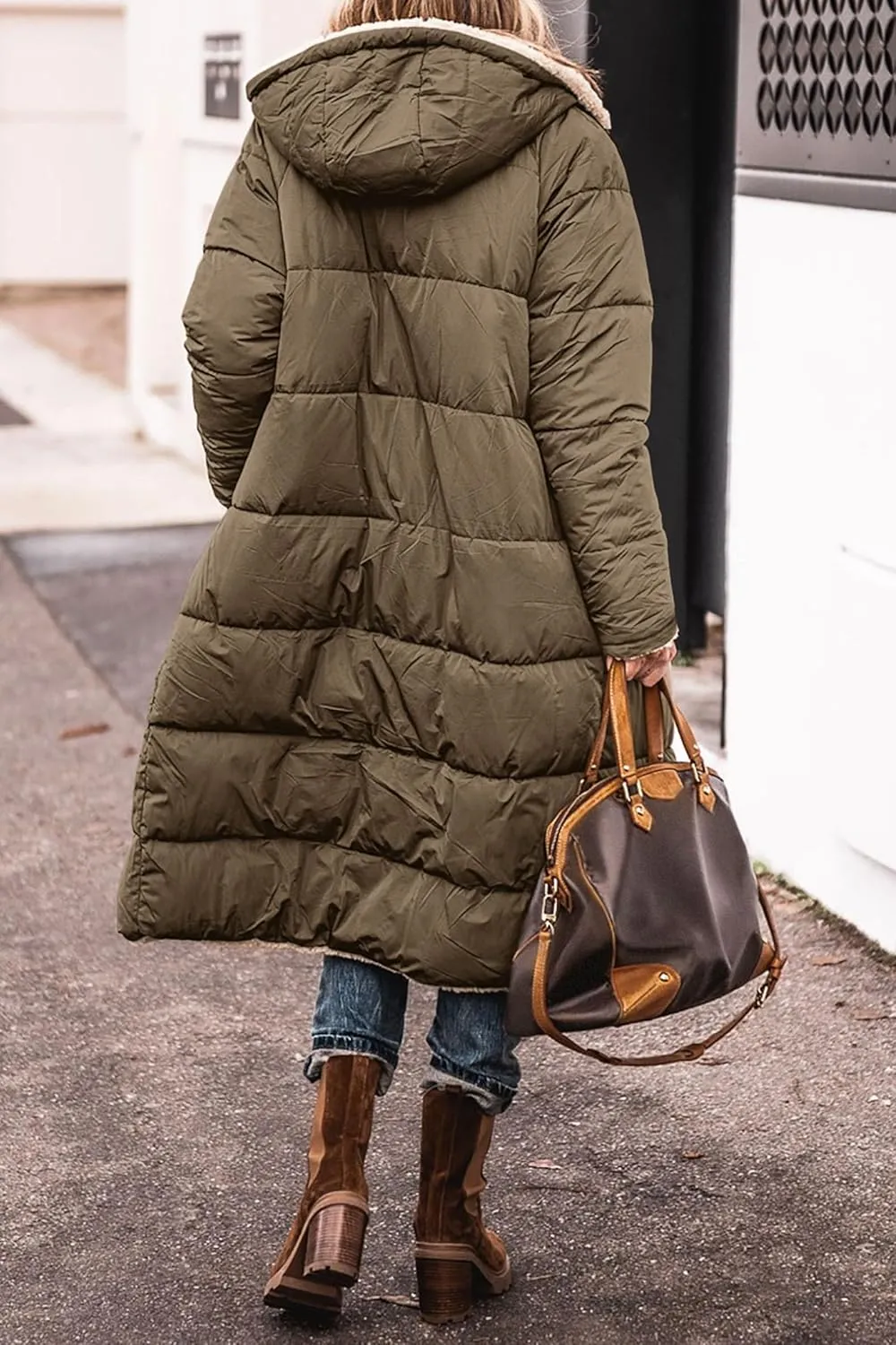 Long Puffer Coat Women Reversible Fleece Jacket Winter Hooded Down Coat Oversized Shearling Fleece Long Coats Jackets