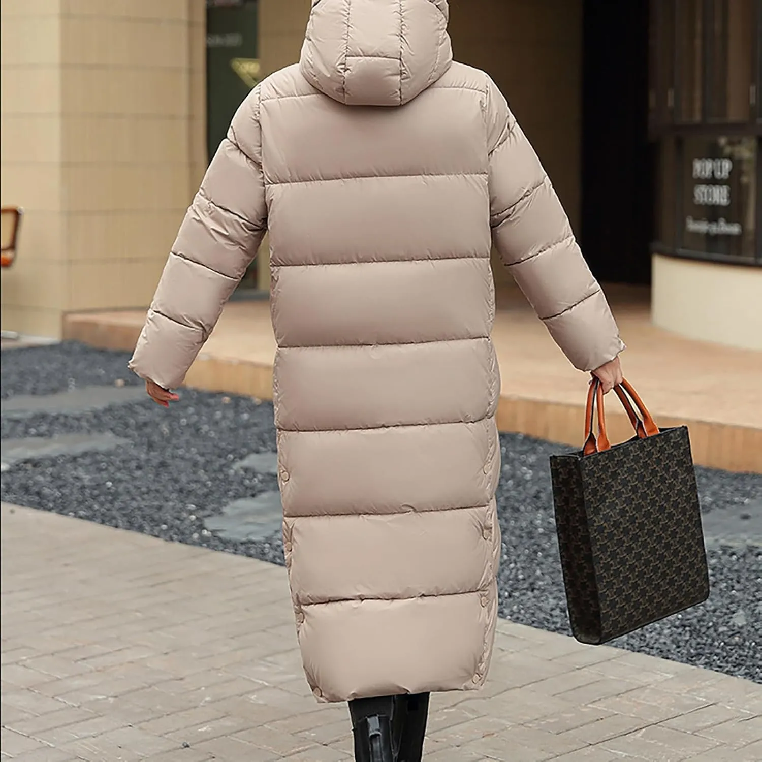 Long Puffer Jacket for Women, 2024 Winter Coat Hooded with Pockets Ladies Long Puffer Zip Up Casual Quilted Outerwear