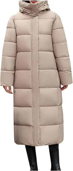 Long Puffer Jacket for Women, 2024 Winter Coat Hooded with Pockets Ladies Long Puffer Zip Up Casual Quilted Outerwear
