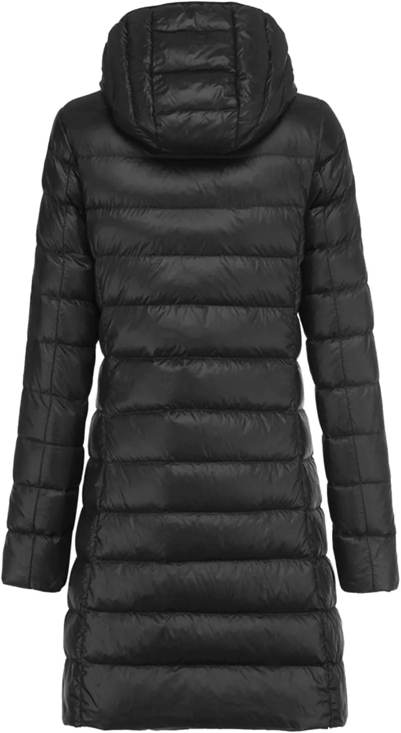 Long Puffer Jackets for Women Winter Warm Down Jackets Lightweight Removable Hood Thickened Puffer Quilted Coats