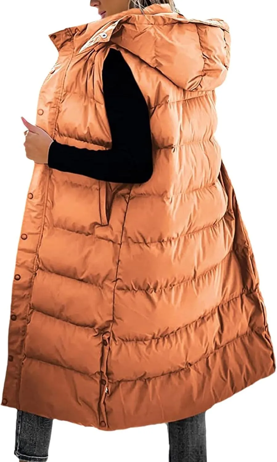 Long Puffer Vest for Women Puffy Zipper Plus Size Down Sleeveless Jacket Oversized Winter Warm Coat