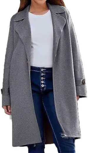 Long Trench Coat for Women Casual Single Breasted Coat Long Sleeve Oversized Wool Blend Peacoat Overcoat with Pocket