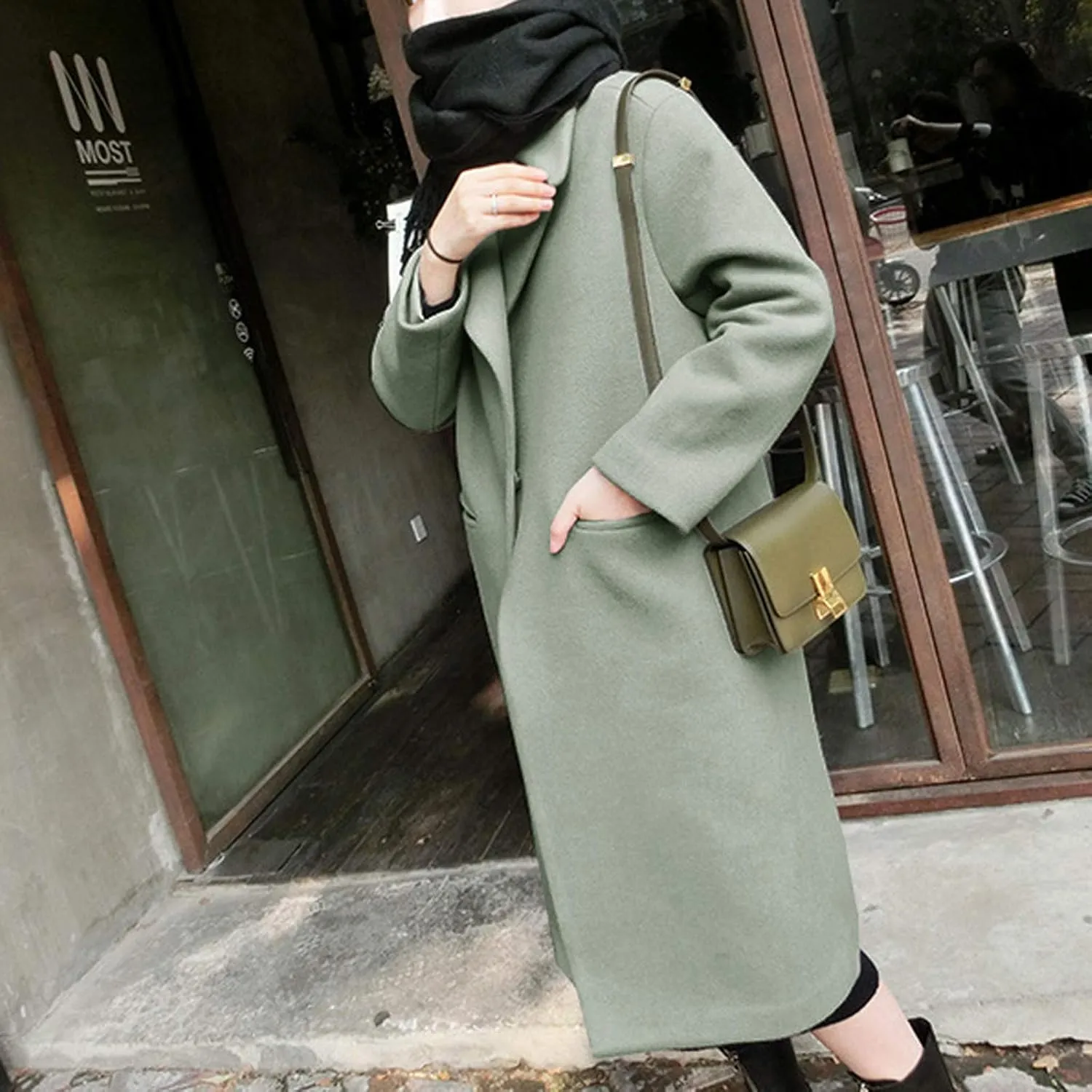 Long Trench Coats for Women Winter Jackets Wool Blend Pea Coats Trendy Notched Lapel Overcoats Warm Jacket