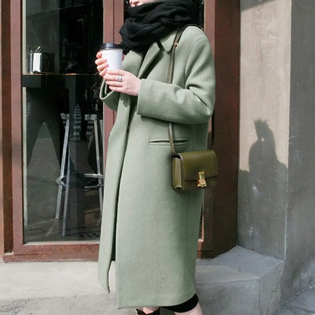 Long Trench Coats for Women Winter Jackets Wool Blend Pea Coats Trendy Notched Lapel Overcoats Warm Jacket