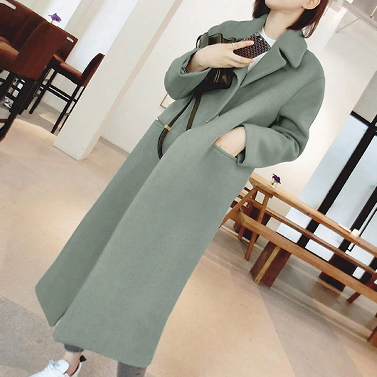 Long Trench Coats for Women Winter Jackets Wool Blend Pea Coats Trendy Notched Lapel Overcoats Warm Jacket