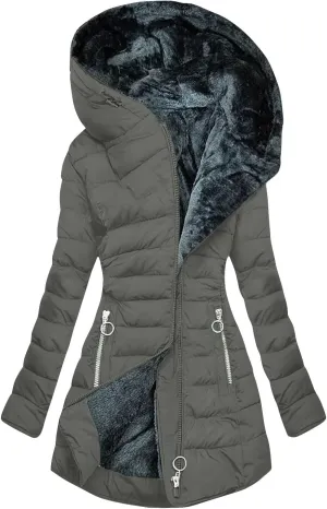 Long Winter Coats for Women Fleece Lined Warm Puffer Jackets Thicken Fur Hooded Parka Outerwear with Zipper Pockets