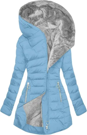 Long Winter Coats for Women Fleece Lined Warm Puffer Jackets Thicken Fur Hooded Parka Outerwear with Zipper Pockets