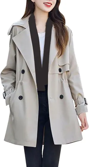 maisdgop Trench Coat Women Mid Length Lightweight Fall Jackets Casual Long Sleeve Zip up Windbreaker Workout Hooded Pea Coat