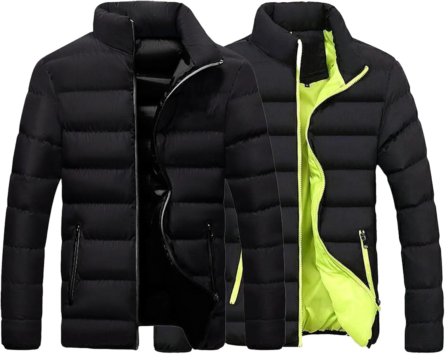 Maiyifu-GJ 2 Pack Men's Winter Puffer Jacket Lightweight Warm Windproof Down Coats Quilted Thicken Padded Coat Outerwear