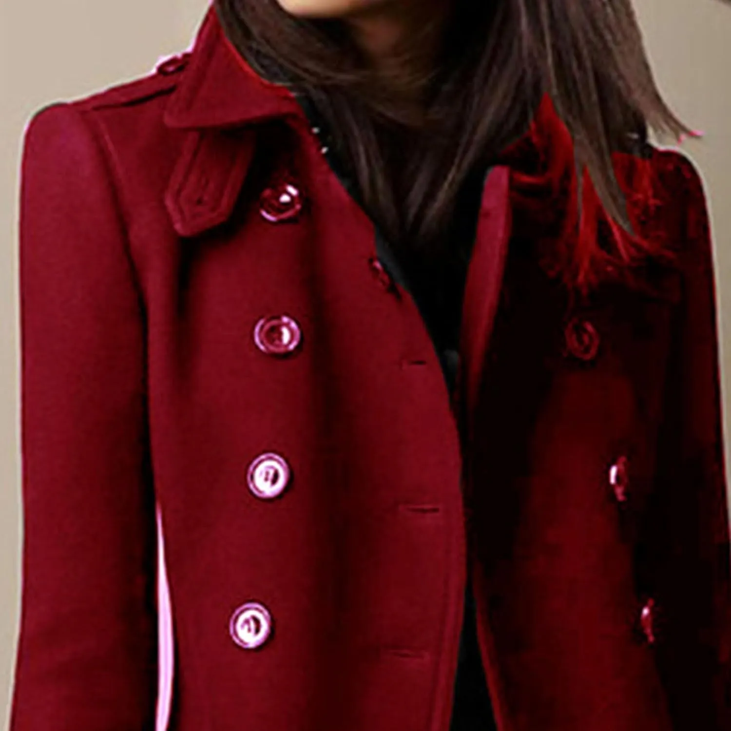 Maiyifu-GJ Womens Mid Long Wool Blend Coats Notched Lapel Collar Double Breasted Coat Fall Winter Jackets Overcoat