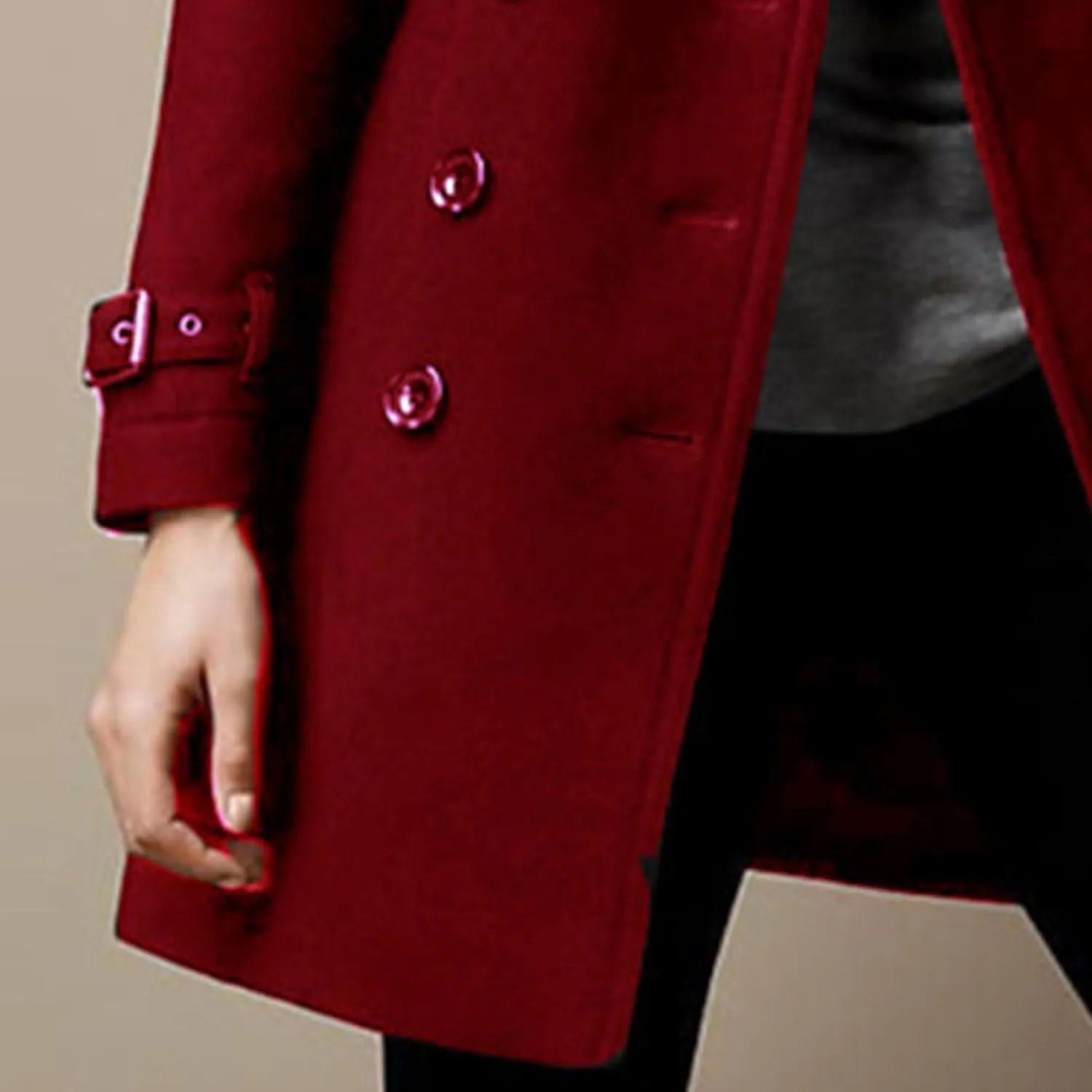 Maiyifu-GJ Womens Mid Long Wool Blend Coats Notched Lapel Collar Double Breasted Coat Fall Winter Jackets Overcoat
