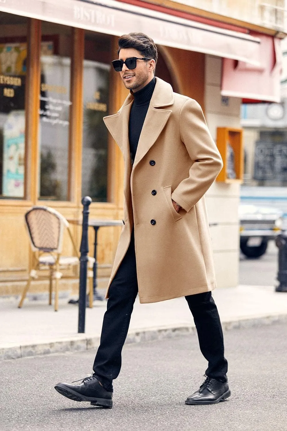 Makkrom Mens Double Breasted Trench Coat Casual Lapel Collar Business Winter Long Overcoats