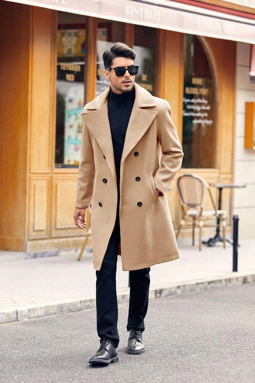 Makkrom Mens Double Breasted Trench Coat Casual Lapel Collar Business Winter Long Overcoats