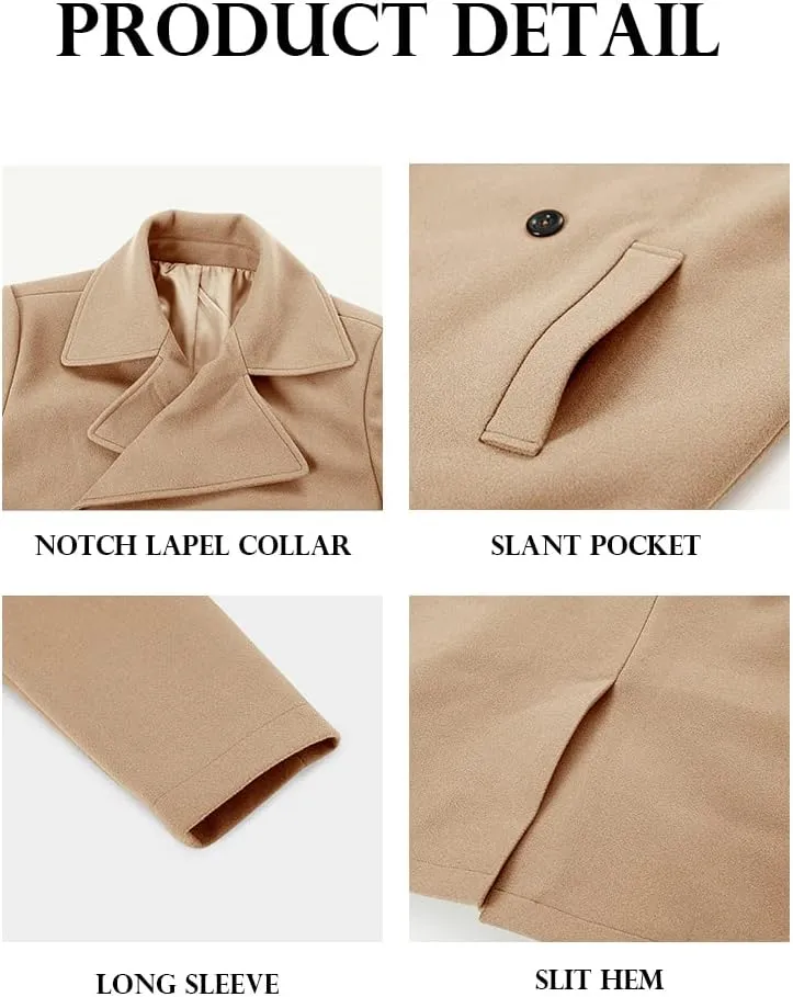 Makkrom Mens Double Breasted Trench Coat Casual Lapel Collar Business Winter Long Overcoats