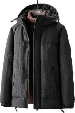 Men Lightweight Waterproof Hooded Rain Jacket, Windproof Thick Warm Parka Hiking Travel Snow Ski Windbreaker Jackets
