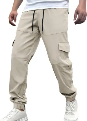 Men's Cargo Pants Joggers Drawstring Waist Multi Pocket Bottoms Loose Fit for Streetwear Gym or Travel