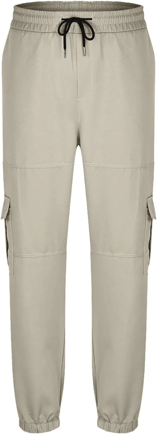 Men's Cargo Pants Joggers Drawstring Waist Multi Pocket Bottoms Loose Fit for Streetwear Gym or Travel
