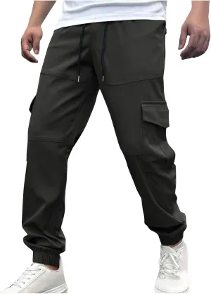 Men's Cargo Pants Joggers Drawstring Waist Multi Pocket Bottoms Loose Fit for Streetwear Gym or Travel