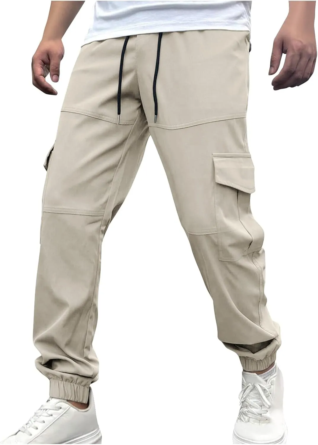 Men's Cargo Pants Joggers Drawstring Waist Multi Pocket Bottoms Loose Fit for Streetwear Gym or Travel