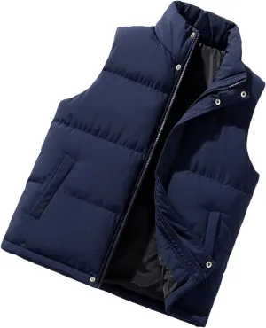 Men's Down Vest Jacket Slim Fit Stand Collar Sleeveless Puffer Jackets Casual Hiking Travel Running Waistcoat