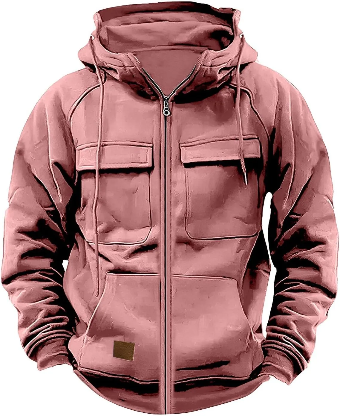 Men's Fall Winter Hooded Jacket Vintage Cargo Long Sleeve Solid Multiple Pockets Tops Coat Casual Sweatshirts Jacket
