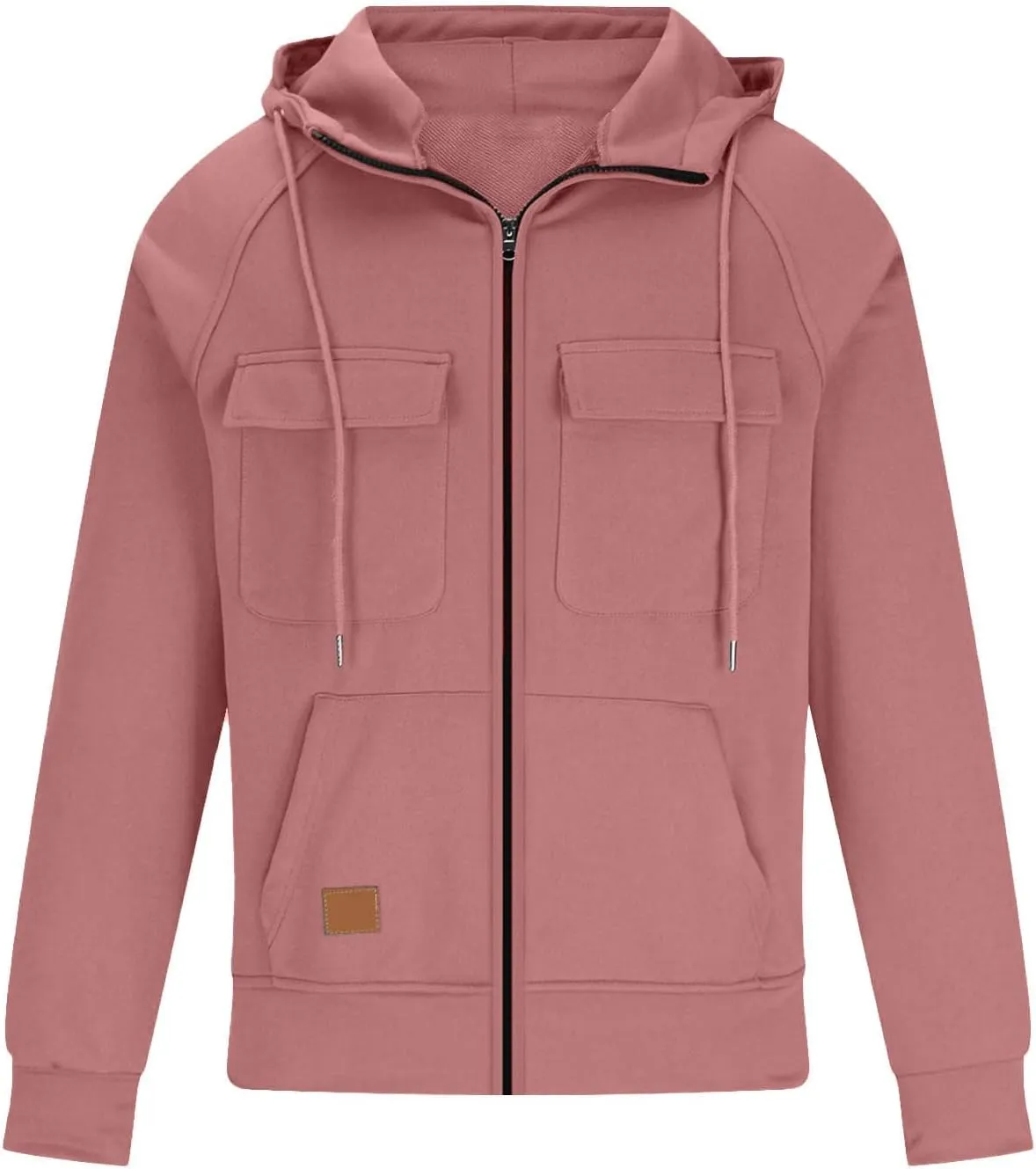 Men's Fall Winter Hooded Jacket Vintage Cargo Long Sleeve Solid Multiple Pockets Tops Coat Casual Sweatshirts Jacket