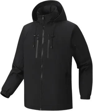 Men's Lightweight Waterproof Rain Jacket Windproof Raincoat with Zip Pockets Outdoor Stand Collar Softshell Jackets