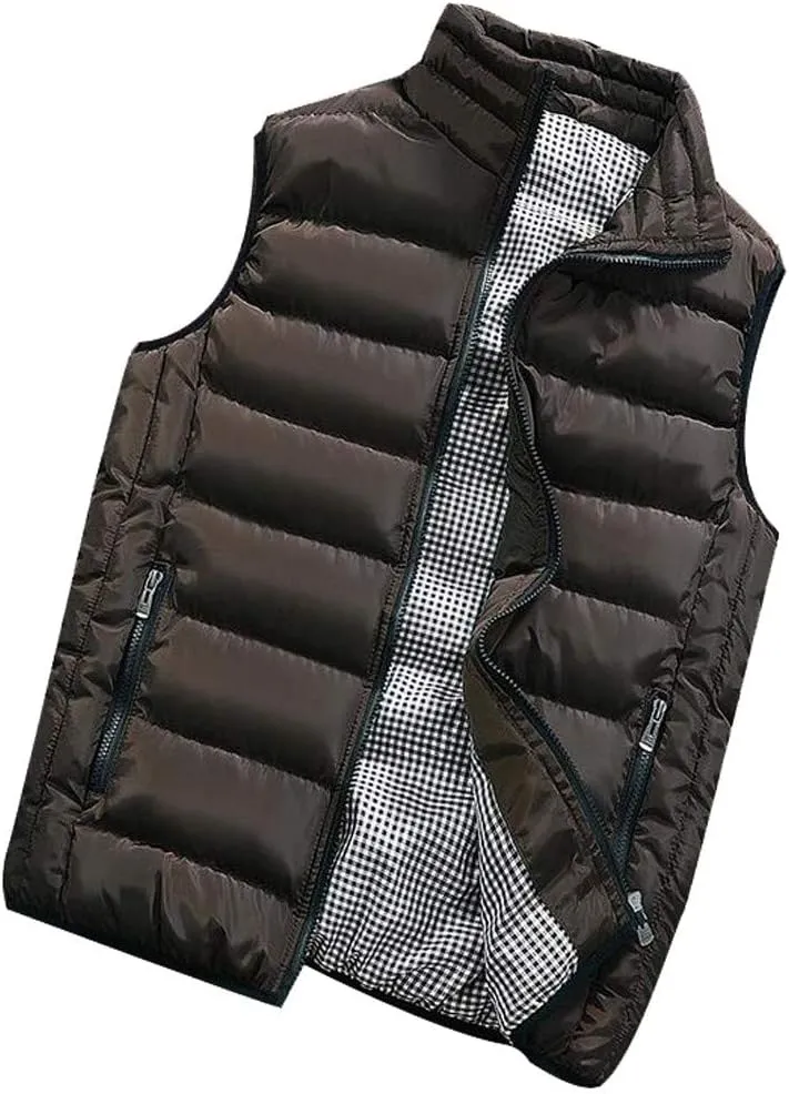 Men's Padded Cotton Puffer Vest Winter Sleeveless Jacket Coat Thick Warm Quilted Outerwear Oversized Vest Puffer