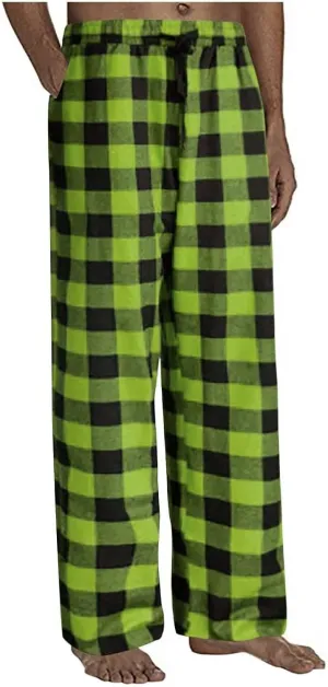 Men's Plaid Pajama Pants,Cotton Flannel Plaid Lounge Bottoms Elastic Waist Drawstring Casual Trousers with Pocket