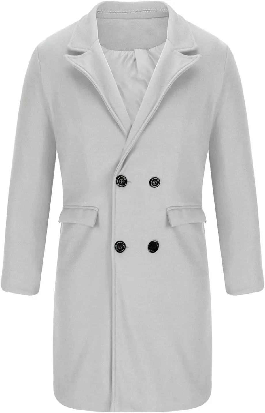 Men's Premium Wool Blend Double Breasted Mid Length Pea Coat Classic Winter Notched Lapel Long Sleeve Overcoats with Pockets