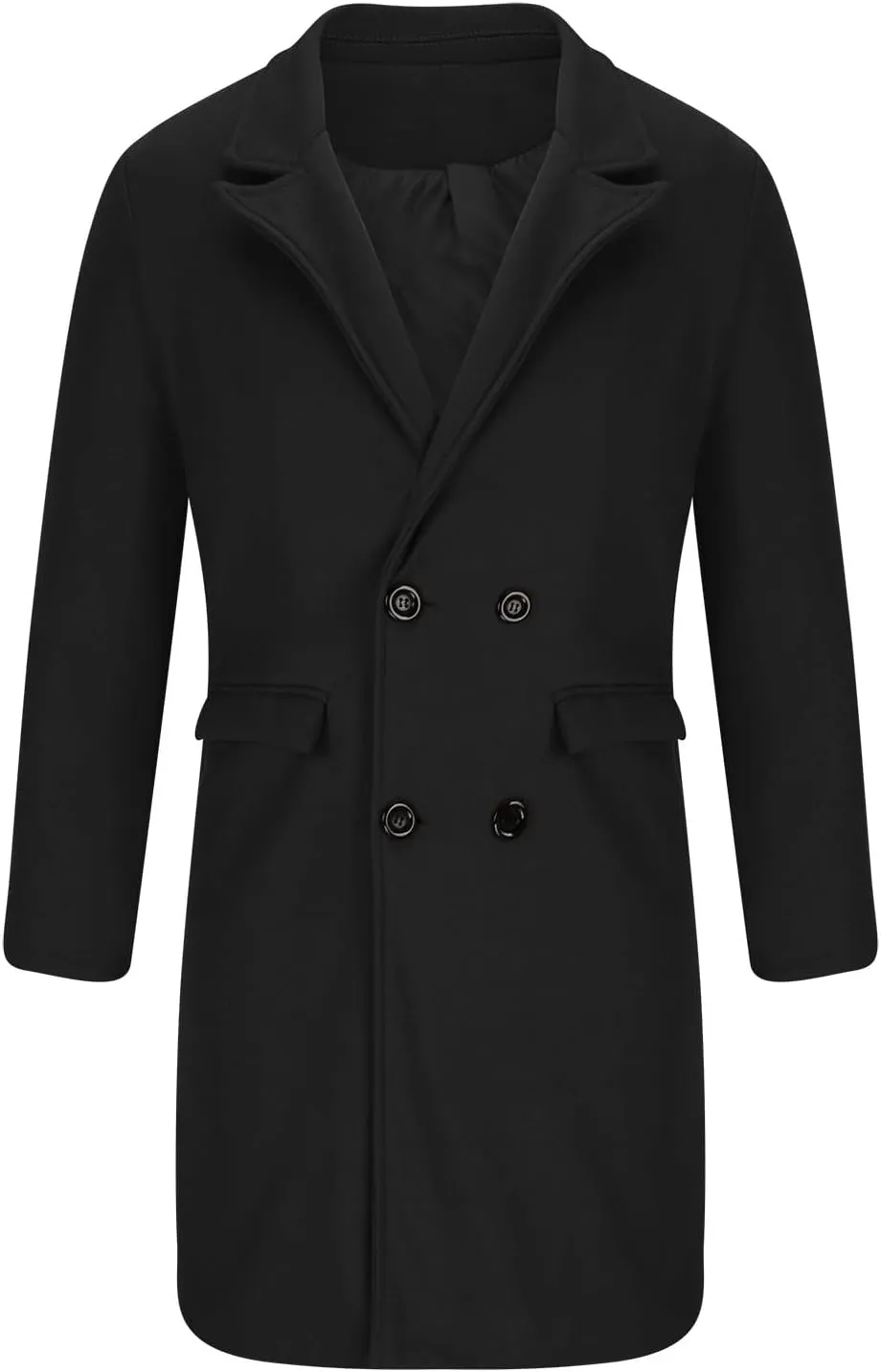 Men's Premium Wool Blend Double Breasted Mid Length Pea Coat Classic Winter Notched Lapel Long Sleeve Overcoats with Pockets