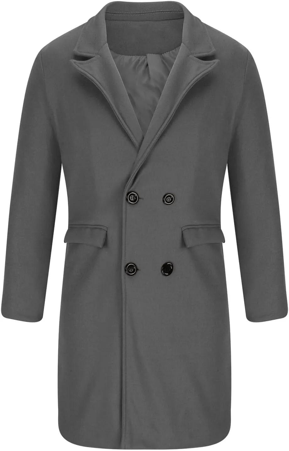 Men's Premium Wool Blend Double Breasted Mid Length Pea Coat Classic Winter Notched Lapel Long Sleeve Overcoats with Pockets