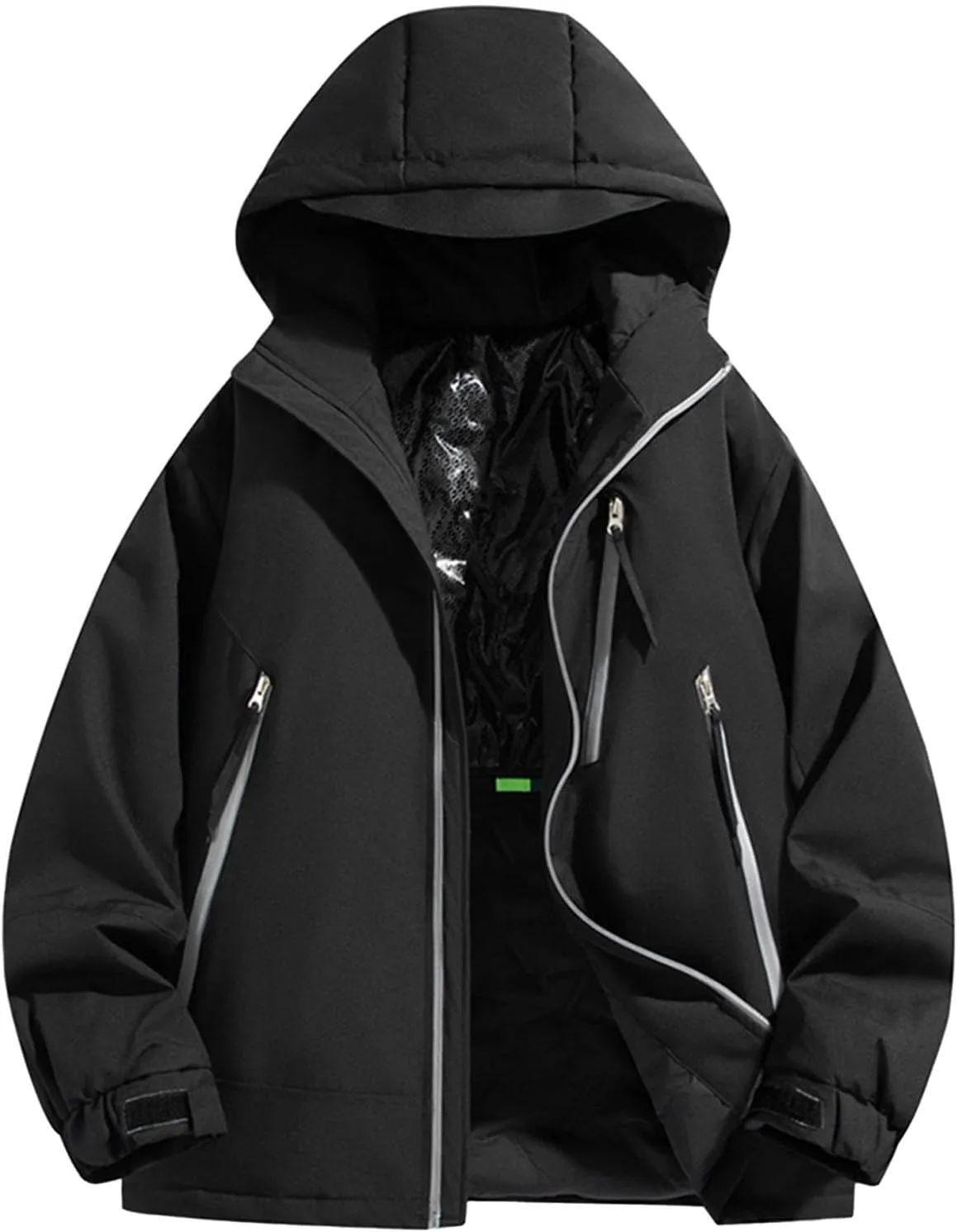 Mens Ski Jacket Lightweight Fashion Insulated Hooded Jackets Oversized Windproof Hooded Rain Full Zip Down Jacket