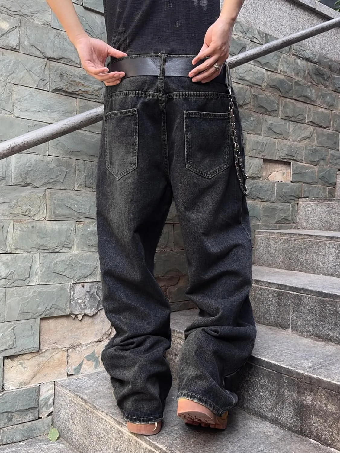 Mens Streetwear Hip Hop Baggy Jeans Wide Leg Skater Denim Pants Loose Long Trousers