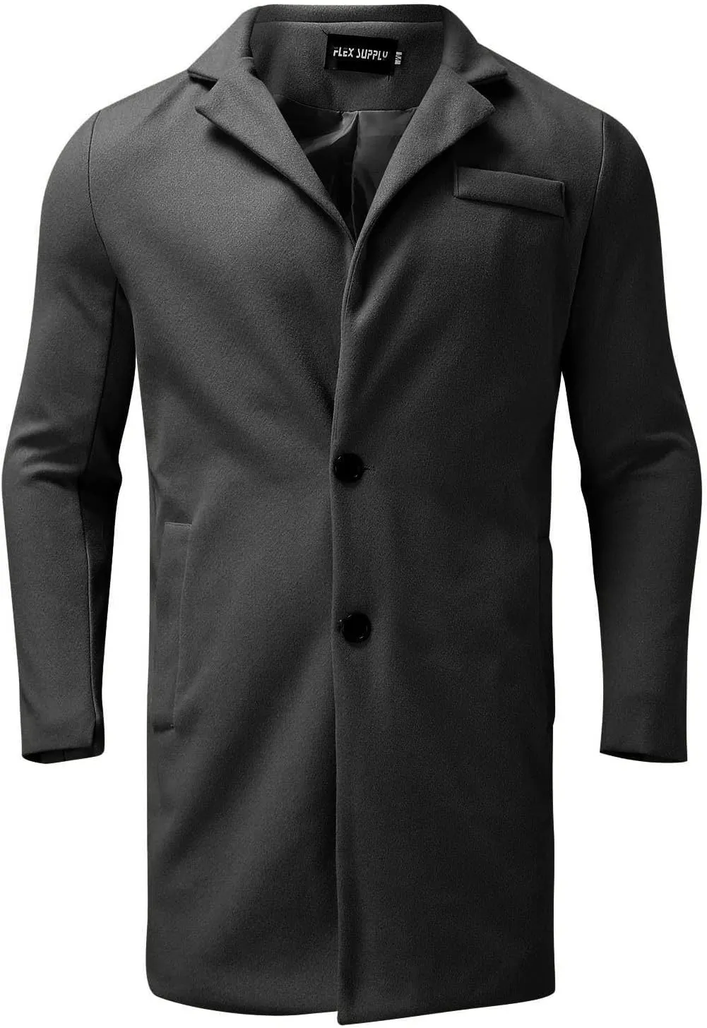 Mens Wool Blend Trench Coat Mid-Length Notched Collar Long Top Pea Coats Business Single Breasted Jacket Overcoat