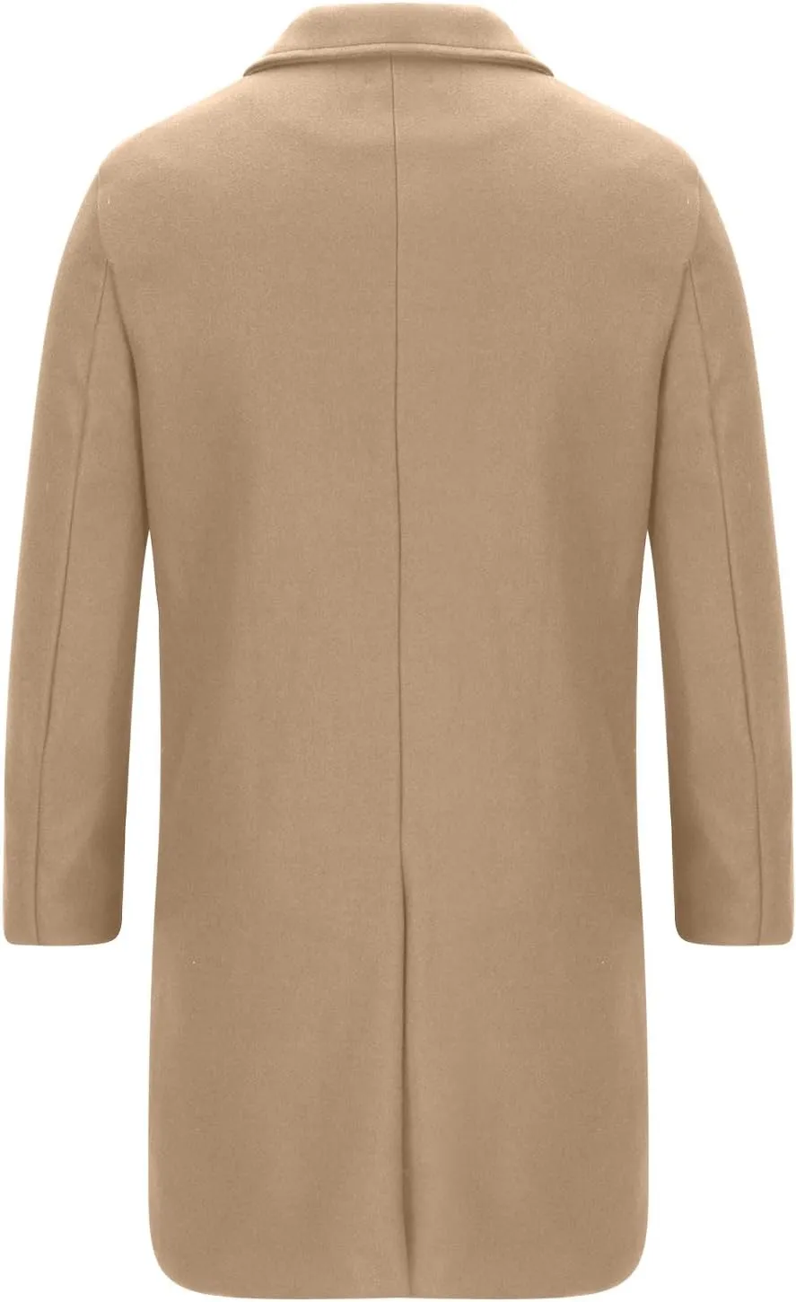 Men's Woolen Pea Coat Slim Fit Double Breasted Winter Wool Trench Coats Business Down Jacket Notch Lapel Office Overcoats