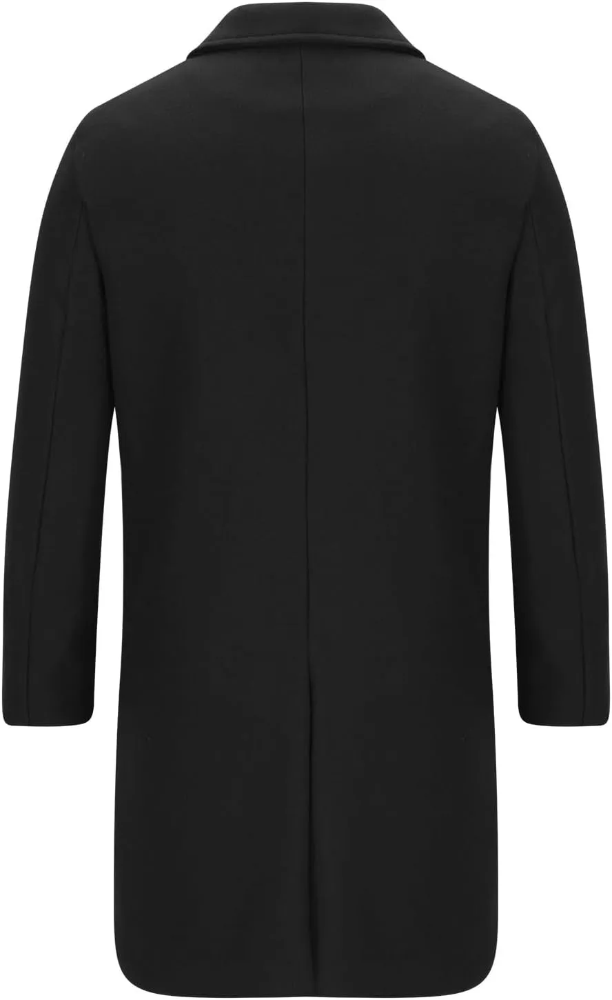 Men's Woolen Pea Coat Slim Fit Double Breasted Winter Wool Trench Coats Business Down Jacket Notch Lapel Office Overcoats
