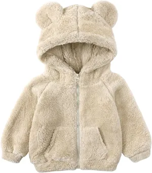 Mmoneyake Baby Toodler Fleece Hooded Jacket Cute Hoodie Cotton Coat Winter Warm Bear Ear Cute Jackets Fuzzy Shacket Outerwear