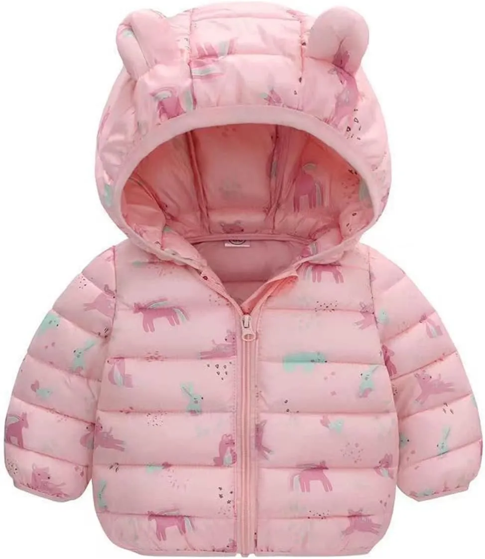 Mmoneyake Winter Down Coats for Kids Baby Boys Girls Lightweight Puffer Padded Jacket with Bear Hoods Warm Infant Outerwear