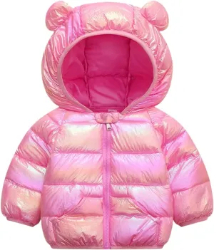 Mmoneyake Winter Down Coats for Kids Baby Boys Girls Lightweight Puffer Padded Jacket with Bear Hoods Warm Infant Outerwear