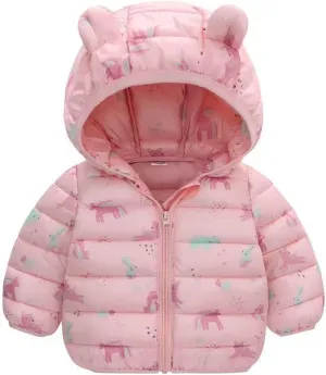 Mmoneyake Winter Down Coats for Kids Baby Boys Girls Lightweight Puffer Padded Jacket with Bear Hoods Warm Infant Outerwear