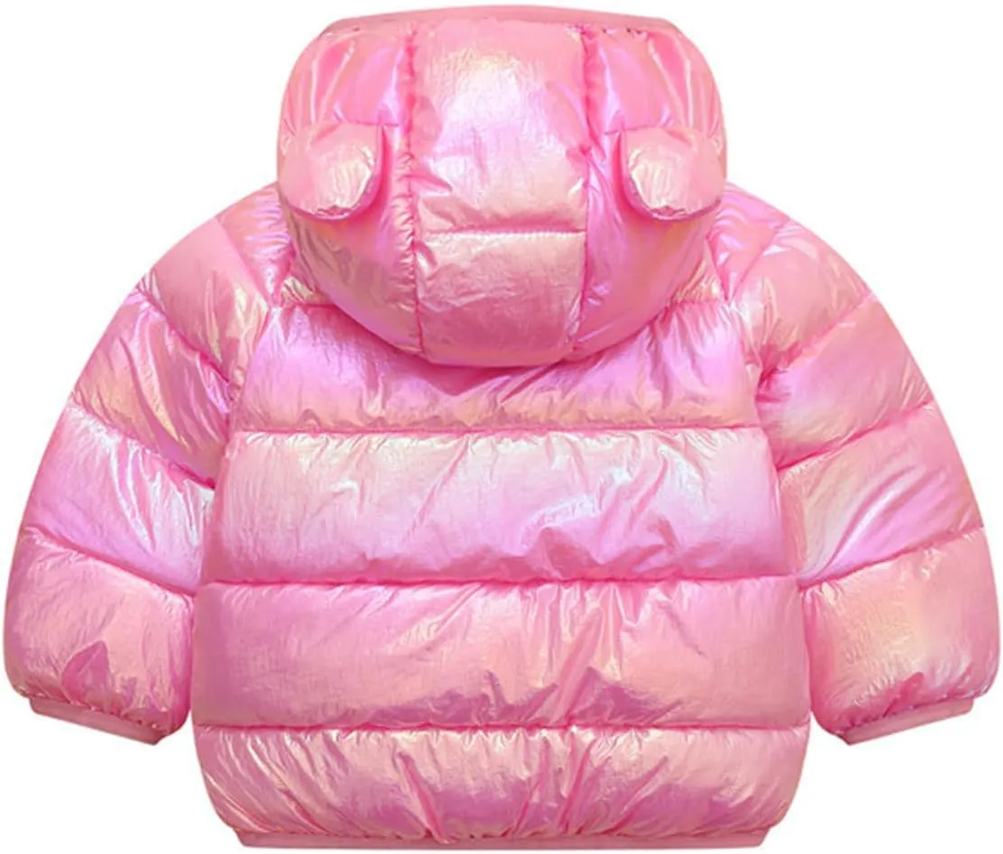 Mmoneyake Winter Down Coats for Kids Baby Boys Girls Lightweight Puffer Padded Jacket with Bear Hoods Warm Infant Outerwear