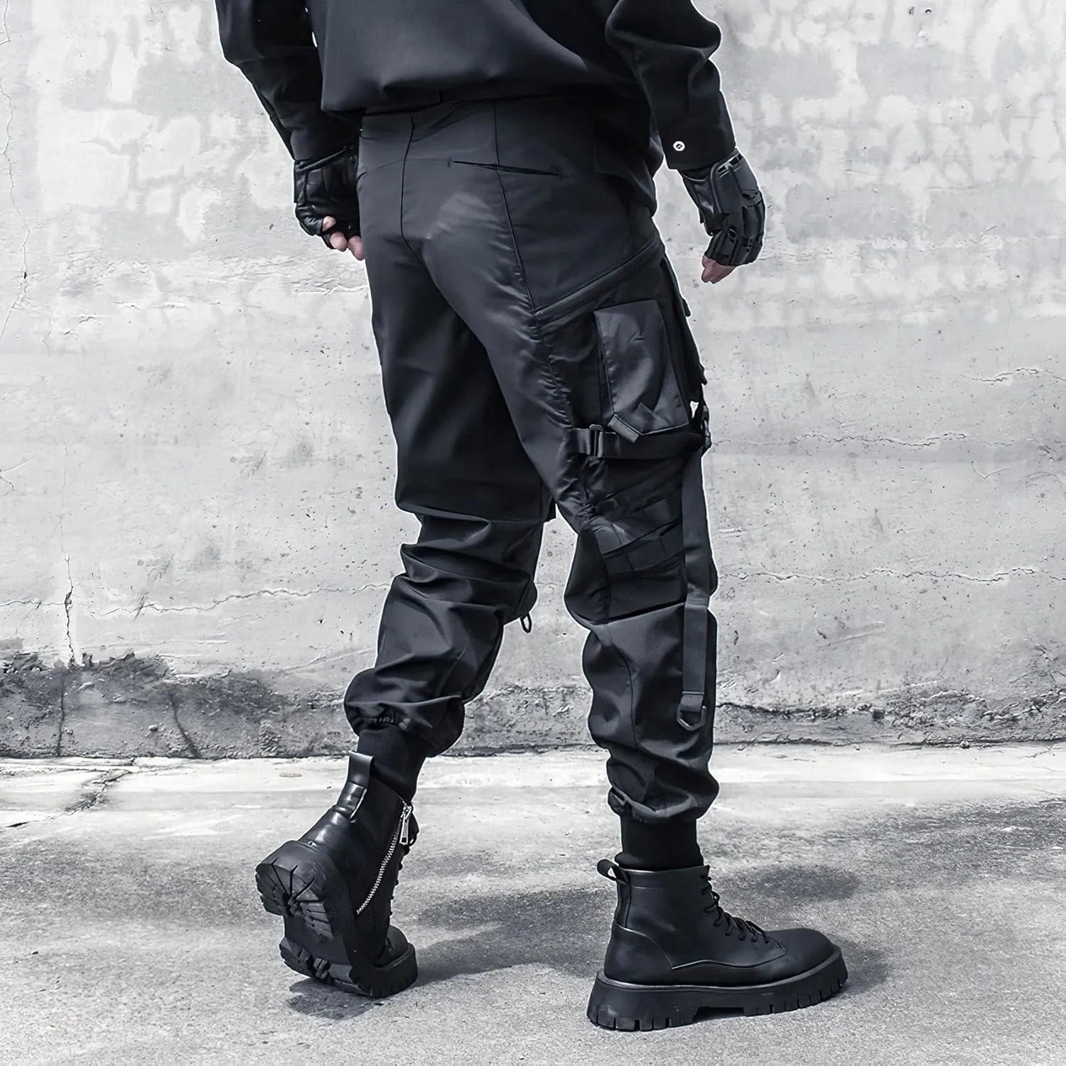 MOKEWEN Men's Streetwear Urban Techwear Ankle Band Casual Cargo Pants with Pockets Jogger