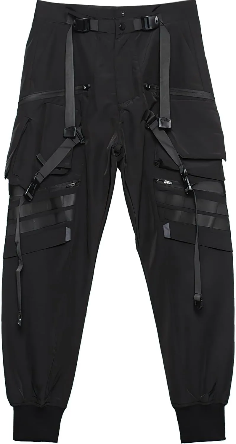 MOKEWEN Men's Streetwear Urban Techwear Ankle Band Casual Cargo Pants with Pockets Jogger